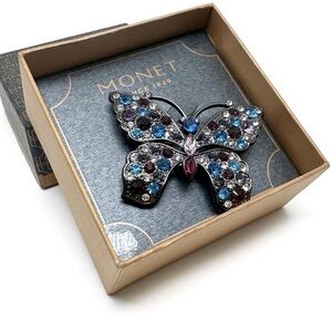 Monet Butterfly Brooch with Blue and Purple Rhinestones
